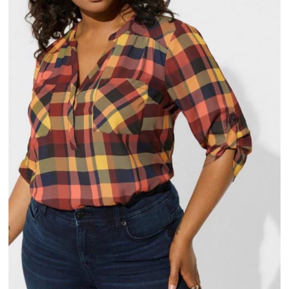 Torrid Multicolor Plaid Button Down Shirt